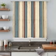 thumbnail image 5 of Aqua Beige Striped Sheer Curtains 45 Inches Long, Farmhouse Ethnic Tribe Light Filering Curtains, Breathable Simi Curtain Privacy Drapes for Kitchen Bathroom Lightweight Small Window Treatment, 5 of 9