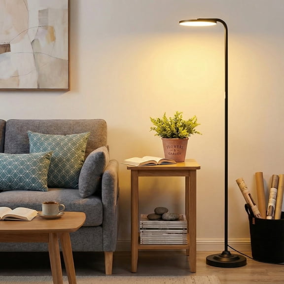 BedLuxury 36W Super Bright Standing Lamp, Stepless Dimmable Torchiere Tall Floor Lamp with Remote Control for Living Room, Bedroom, Office, Black