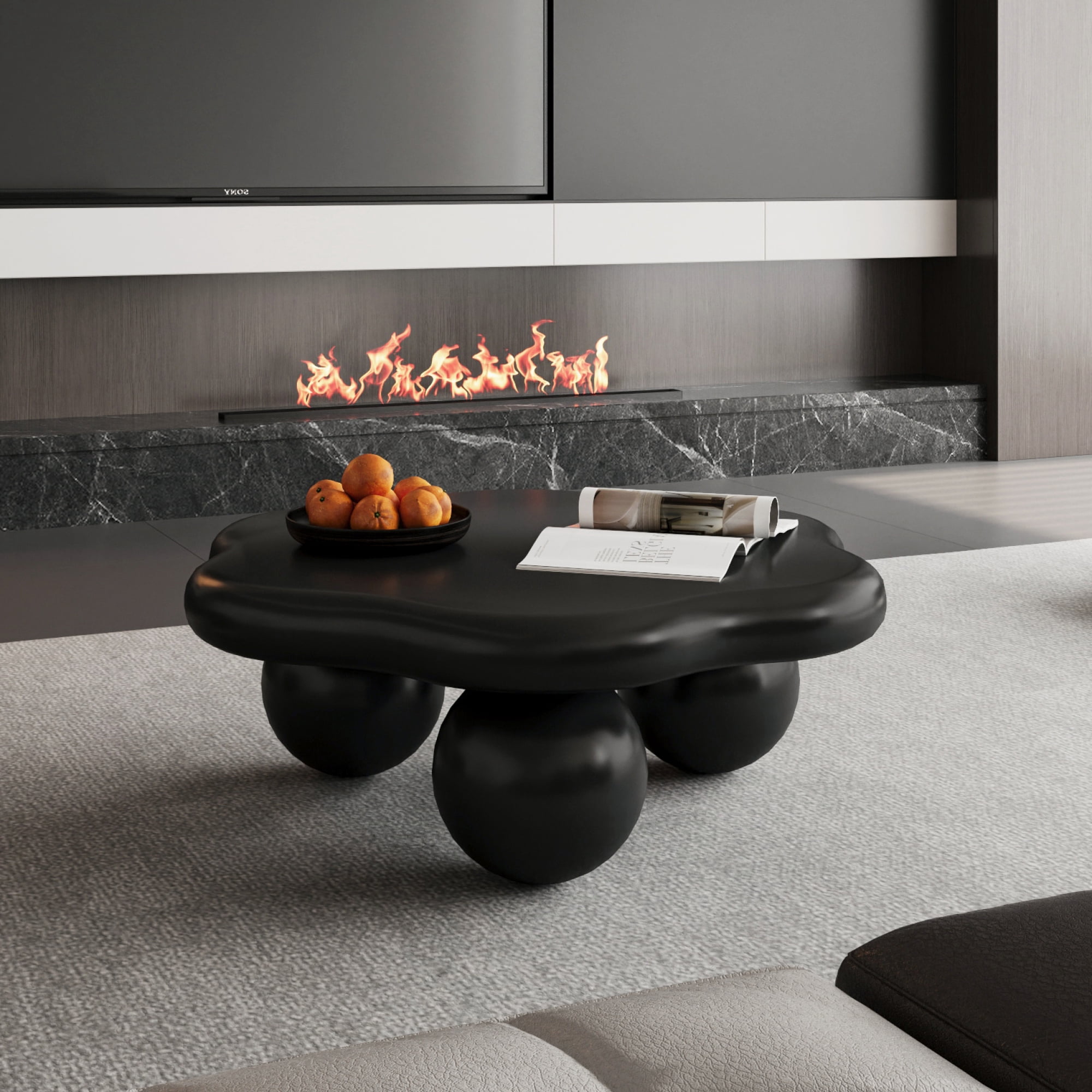 35" Cloud Shaped Coffee Table, Petal-Shaped Modern Minimalist Coffee Table with Spherical Legs, Kid & Pet Friendly Space Saving Center Table Tea Table for Small Apartment