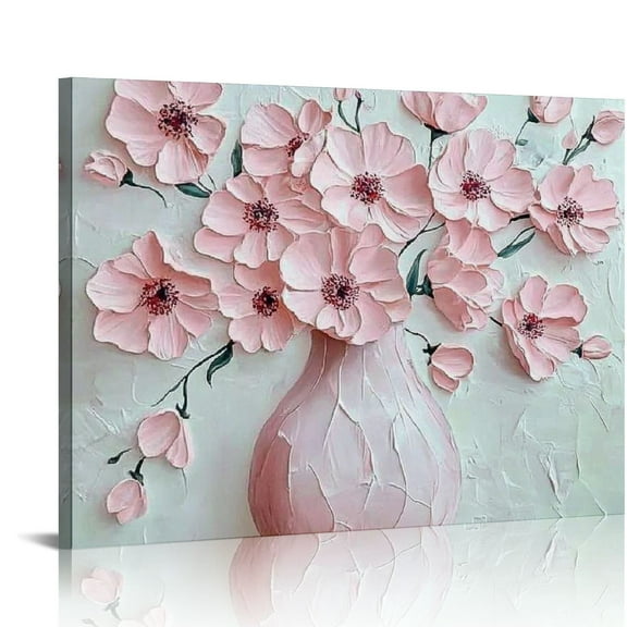 BCIIG Pink Floral Wall Art for Bathroom Garden Plant Pink Cherry Blossom Flower Canvas Wall Art Wall Paintings Home Decor Vintage Wall Pictures for Living Room Bedroom Office Ready To Hang 20x16in