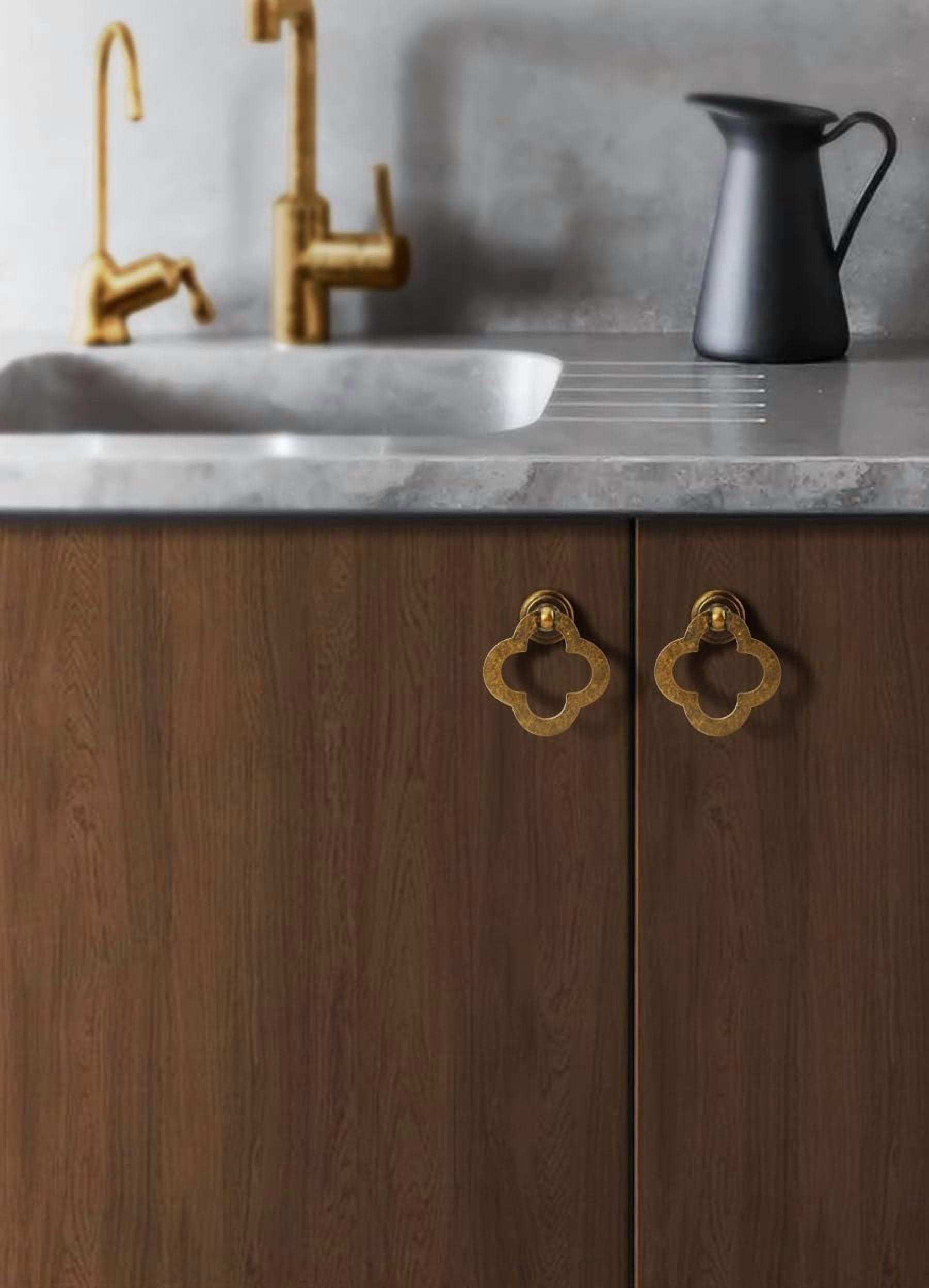 ABCISI 55mm Cupboard Knobs Cabinet Knobs with Modern Floral Knobs Design, Zinc Alloy Pulls Ring Dresser Knobs with Screws for Kitchen Bedroom&Bathroom, Solid Furniture Hardware(Antique Brass,12 Pack)