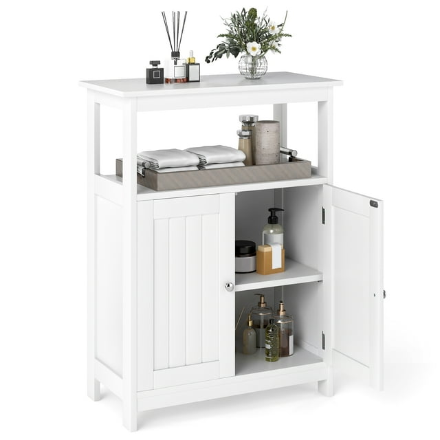 Giantex Armoire de Rangement pour Salle de Bain, Organisateur de Rangement au Sol avec Tablette Réglable à 3 Niveaux, Unité de Rangement Moderne, Blanc