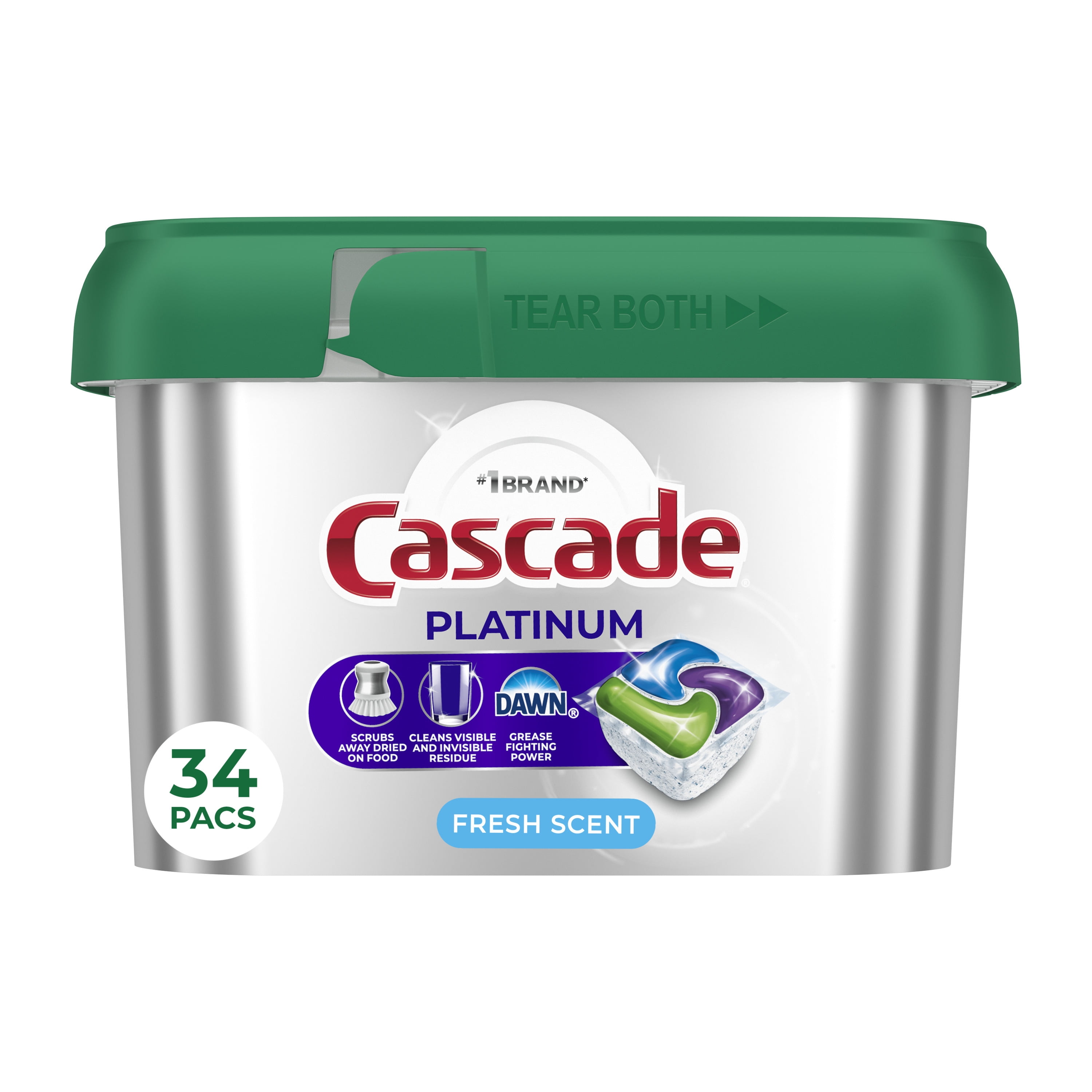 (3 pack) Cascade Platinum Dishwasher Pods, Dishwasher Detergent Soap Tabs, Fresh, 34 Count
