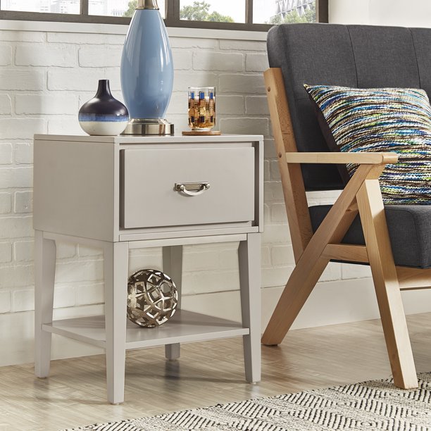 Chelsea Lane Wood End Table with Drawer, Silver Birch