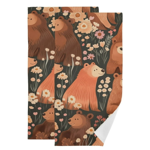 Brown Bears Hand Towel Absorbent Bath Towels for Bathroom Sports Gym(28.3" X 14.4") Set of 2