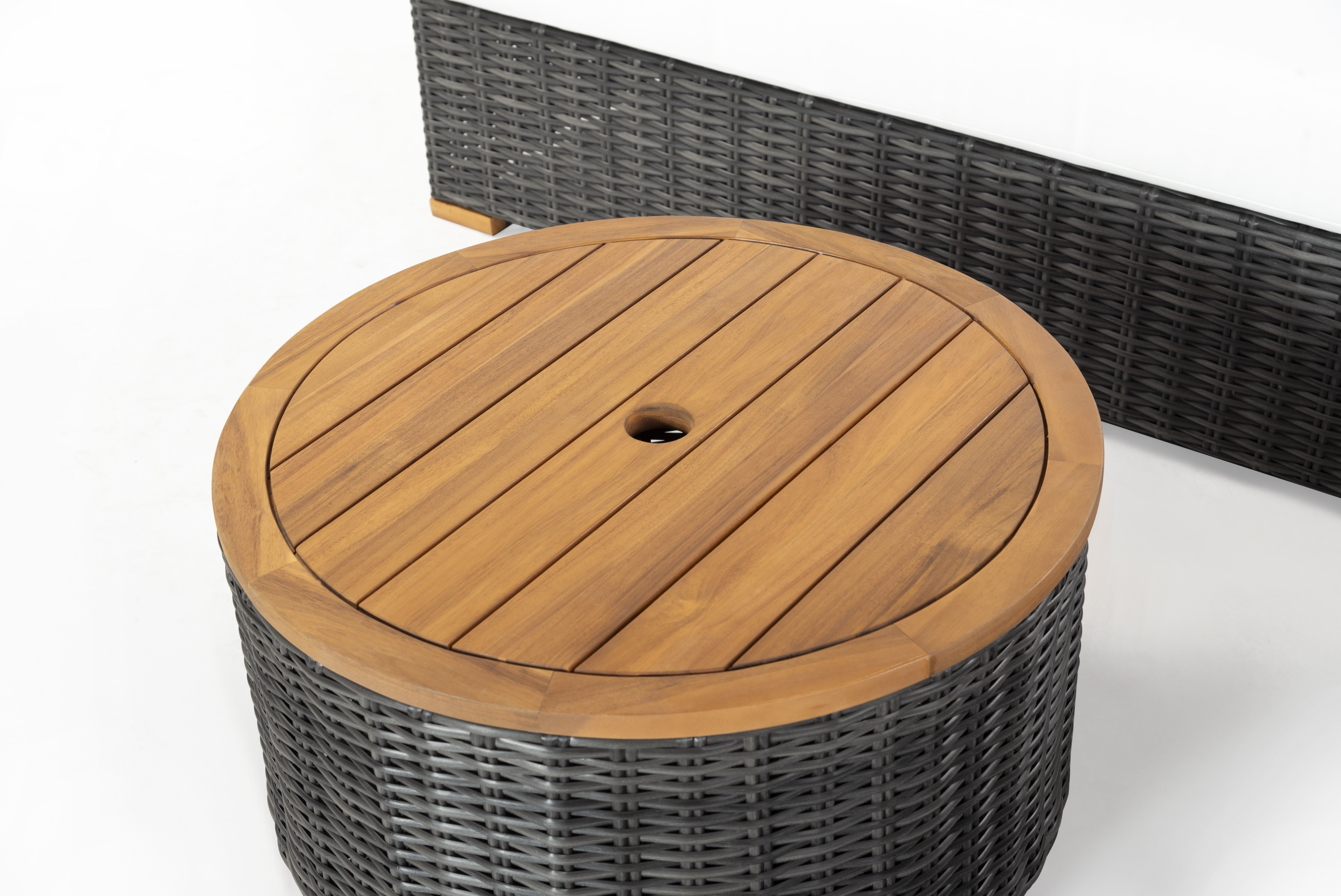 SAFAVIEH Couture Anguilla Outdoor Patio Round Wicker Coffee Table with Storage, Dark Grey