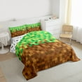 thumbnail image 3 of Homewish Square Checkered Kids Queen Comforter Set, Cartoon Building Gamers Bedding Sets, Brown Green Block Patchwork Reversible Bedding Comforter Set, Luxury Bedroom Decor, 3 Pieces, 3 of 8