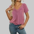 thumbnail image 6 of MIXUE Boho Tops For Women Summer Solid Color V Neck Short Sleeve Casual T Shirts Holiday Wear,Pink,XL, 6 of 8