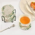 thumbnail image 4 of 6 Pcs Drink Coasters with Holder 3.94in Woven Coasters for Drinks Watercolor Green Leaves Wreath Coaster Set for Protection Table, 4 of 7