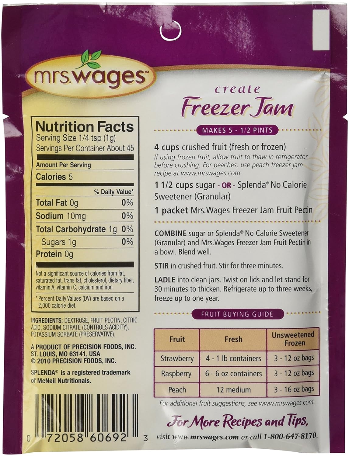 Mrs. Wages No Cook Freezer Jam Fruit Pectin 1.59 oz. (6 Packets)