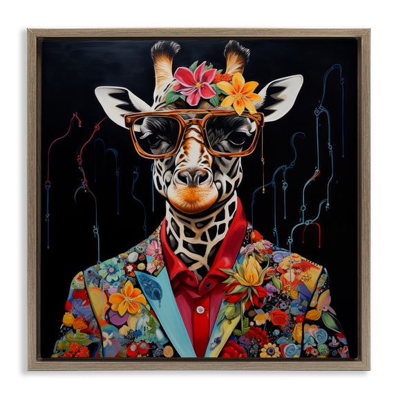 Stupell Industries Art Deco Giraffe in Floral Suit Brown Floating Frame Canvas Art, 18 x 18, by Lazar Studio