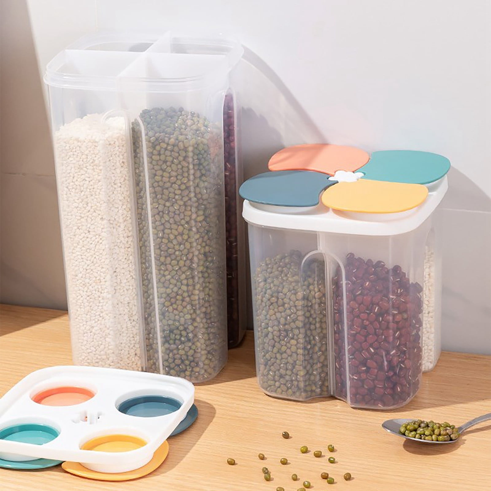 Cereal Sealed Jar With Compartment Storage Jar Home Kitchen Food Grade Storage Jar With Lid Compartment Transparent Food Storage Jar Cereal Storage Container Storage Organizer Airtight Canister Glass