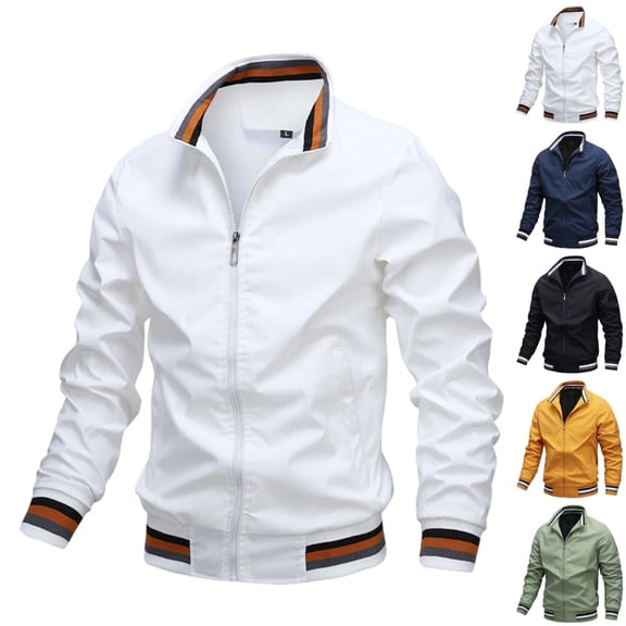 GrmtClth Men's Full Zip Stand Collar Soft Blend Sweatshirt Jacket Casual Daily Outfit Jacket White 3XL