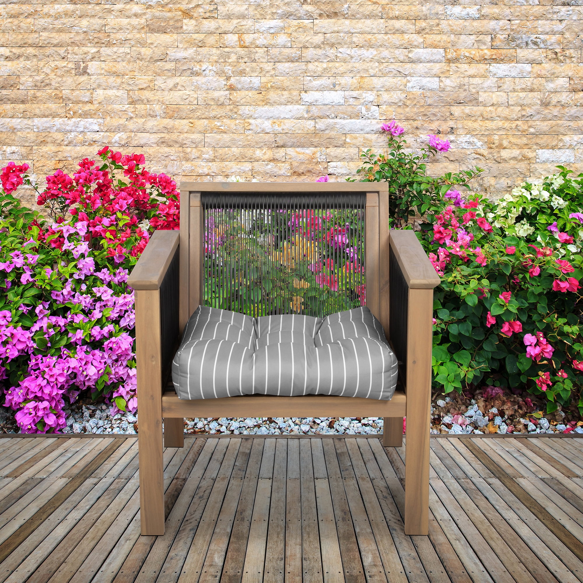 Classic Accessories Patio Seat Cushion, 2 Pack, Moon Mist, Stripe, 19"W