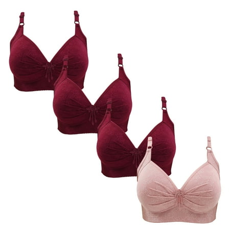 Gnurob 4 Pieces Lace Bralettes for Women No Underwire Bras Push Up Brassiere Comfort Padded T Shirt Bra Plus Size Wirefree Bralette Sports Everyday Wear Clearance Saving A08-Wine X-Large