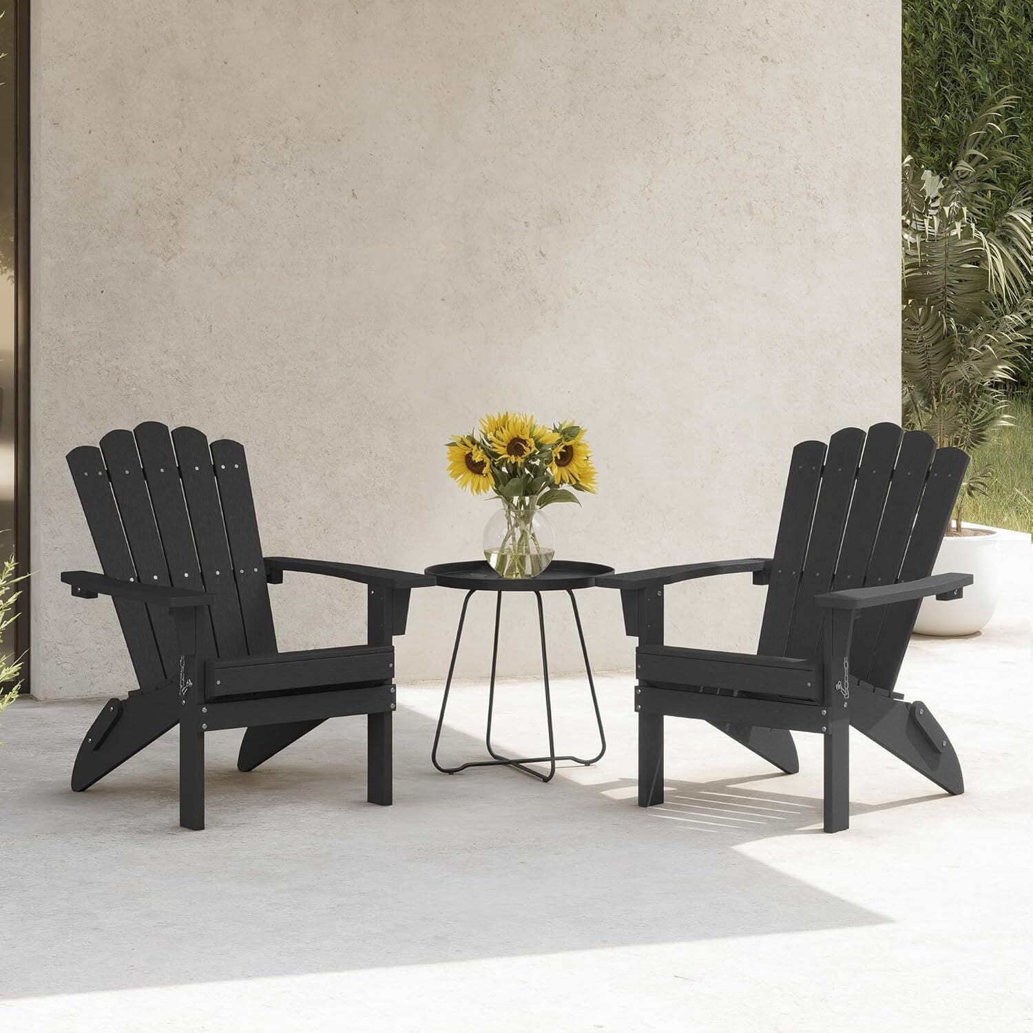 GONICHA Folding Adirondack Chairs Set of 2,Weather-Resistant Patio Chair for Garden, Backyard, Porch, Black