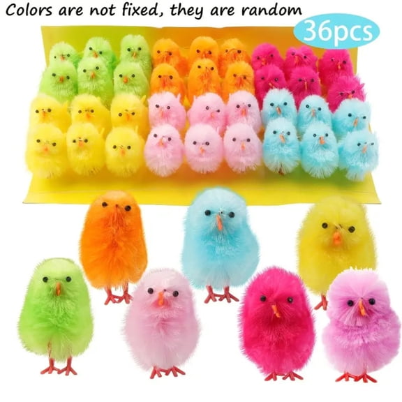 HIELLFQ 36PC Easter Chicks Colorful Easter Basket Stuffers, 1.8" Pompom Mini Chickens Easter Decorations, Easter Chicks Decor for Room Table Shelf
