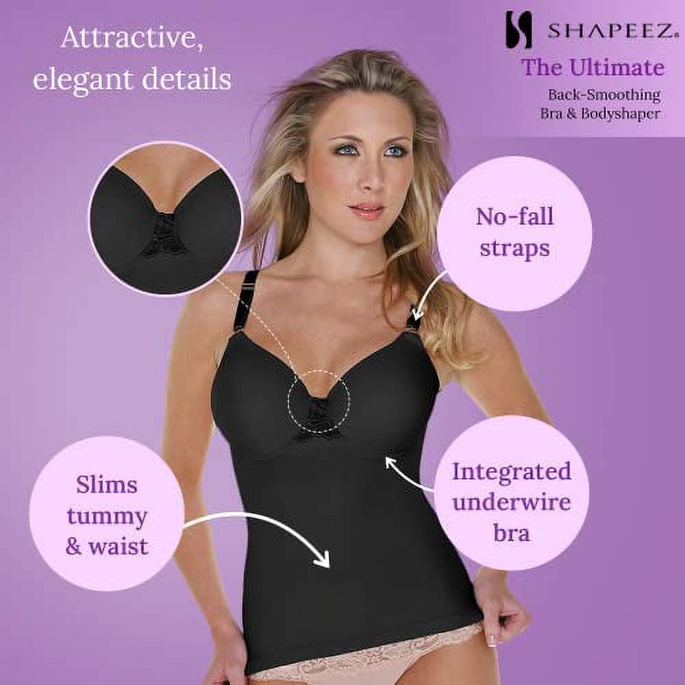Shapeez Ultimate Cami-Style Back-Smoothing Long-line Bra Body Shaper  Underwire Molded Foam-Cup Tummy Control (A, Black, X-Small)