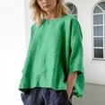 thumbnail image 2 of Tweang Women's Cotton Tops 3/4 Sleeve Boho Loose Basic Solid Tunic Tops Cotton Linen Button Down Dress Shirts Womens 3/4 Sleeve Button Down Shirts Long Sleeve Textured Collared 3/4 Sleeve Green L, 2 of 4