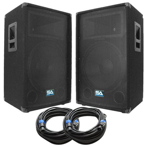 Seismic Audio Pair of 15" PA/DJ Loudspeakers and 50' Speaker Cables - 15" Club,Party Speakers - SA-15T-PKG23