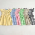 thumbnail image 2 of Ropa de verano para niños de 2 a 6 años, vestido acampanado con mangas voladoras a cuadros para niñas, vestidos bonitos de Estilo Princesa para niños, 2 of 6