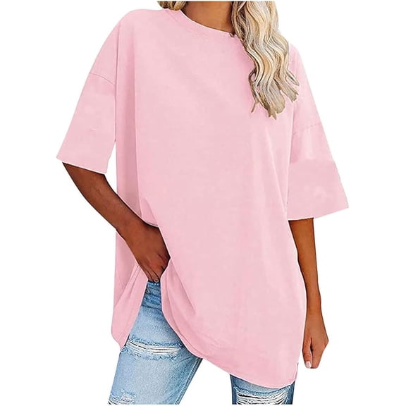 Women's Plus Size T Shirts Oversized Casual Tees Short Sleeves Loose Fit Breathable Solid Color Crew Neck Blouses Fashion Basic Tees