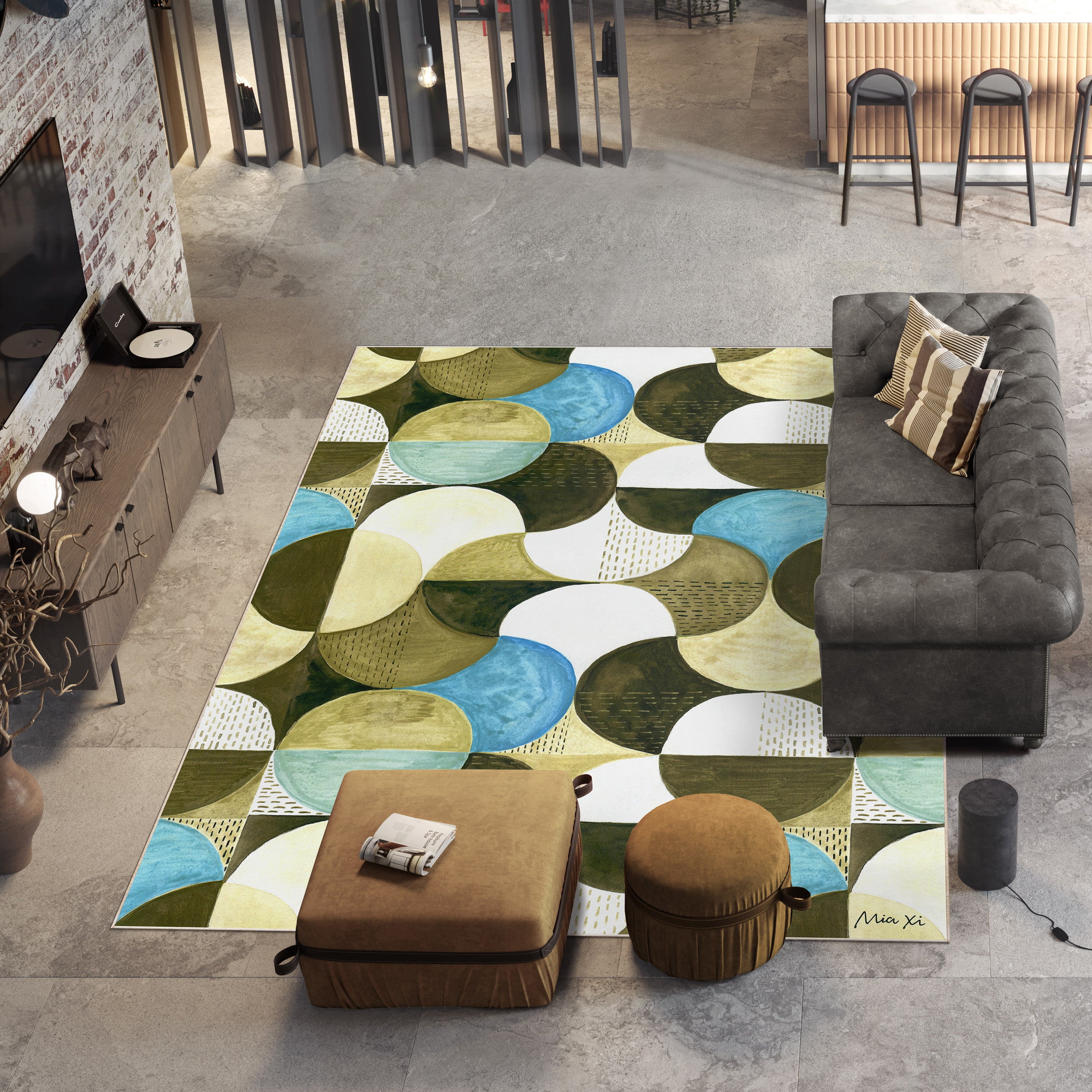 Geometric II Washable Geometric Art Area Rug size 8'x10', Power-loomed, Heavenly Softness with Non-Slipping Backing