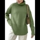 thumbnail image 1 of Suéter de Punto Holgado e Informal con Aberturas para Mujer, de Color Liso, con Cuello Alto, para Otoño e Invierno. Verde M, 1 of 9
