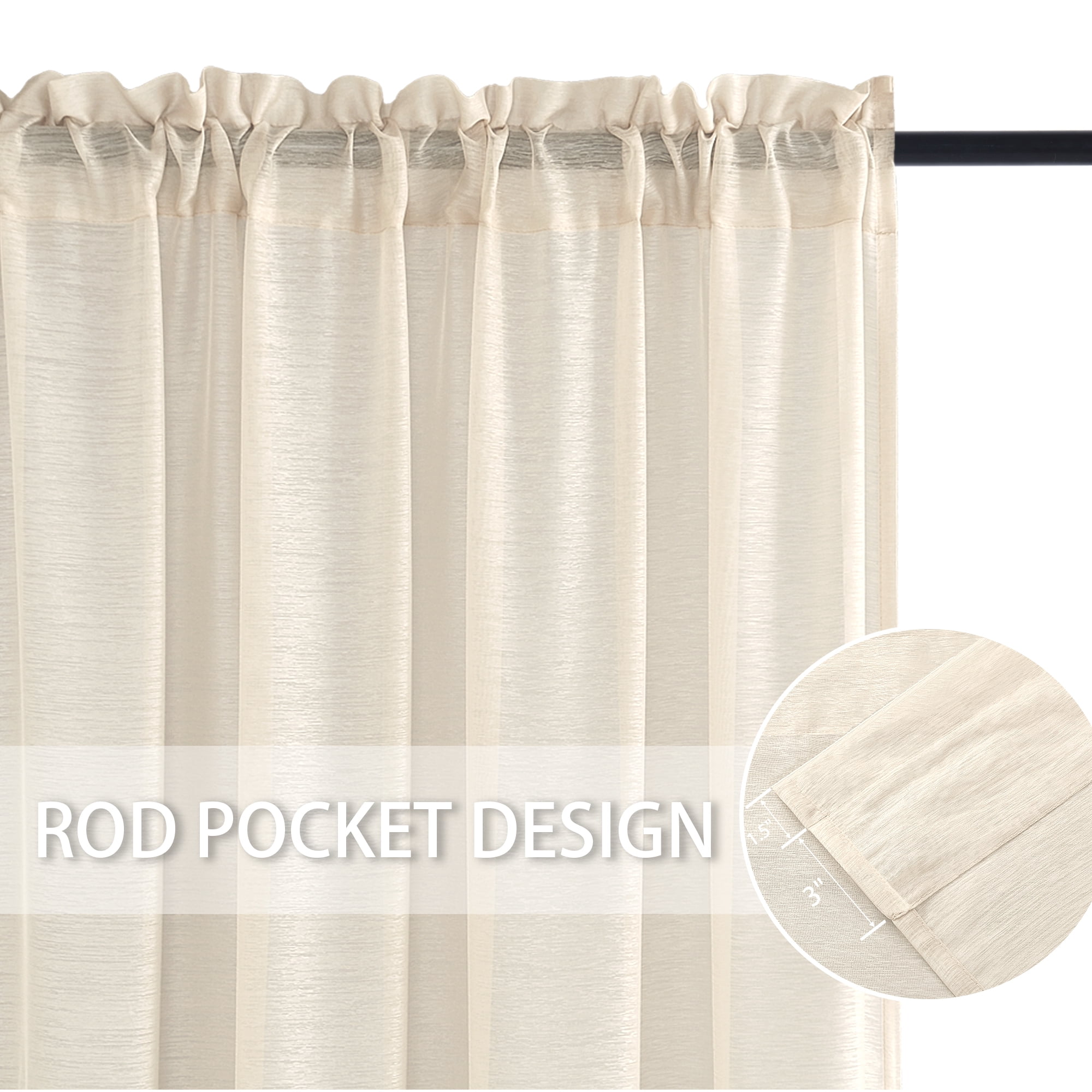JIUZHEN Semi Sheer Curtains 84 Inches Long, Rod Pocket Light Filtering Semi Transparent Voile Window Curtains for Living Room & Bedroom, Set of 2 Panels with Tiebacks, W52 x L84, Beige