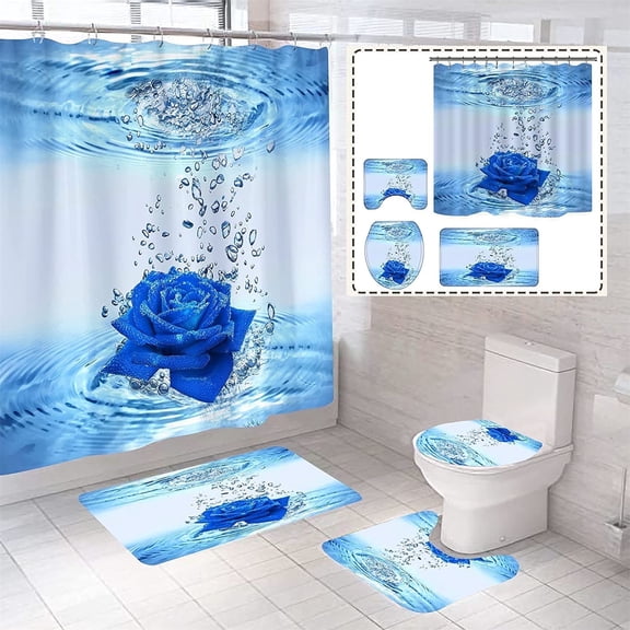 Heavenly Designs Watson Bathroom Accessories - Blue Rose Shower Curtain Set