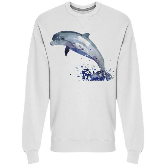 Splashing Dolphin Watercolor Sweatshirt Men -Image by Shutterstock, Male 3X-Large