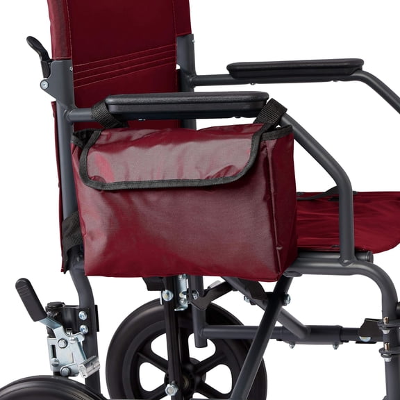 Medline Side Bag for Transport Chair, Waterproof Accessory Bag for Transport Wheelchair is Made of Durable Nylon Material, Red