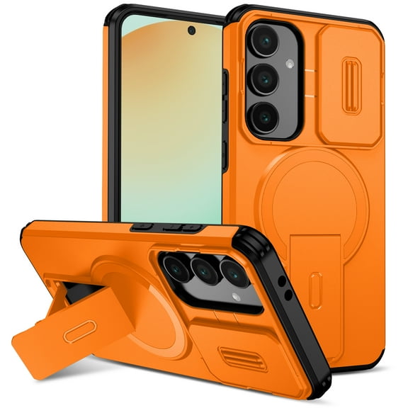 Dteck Magnetic Case for Samsung Galaxy A16 5G,Shockproof TPU PC Case Compatible with Mag Safe with Sliding Camera Lens Protection Kickstand Cover for Galaxy A16 5G,Orange