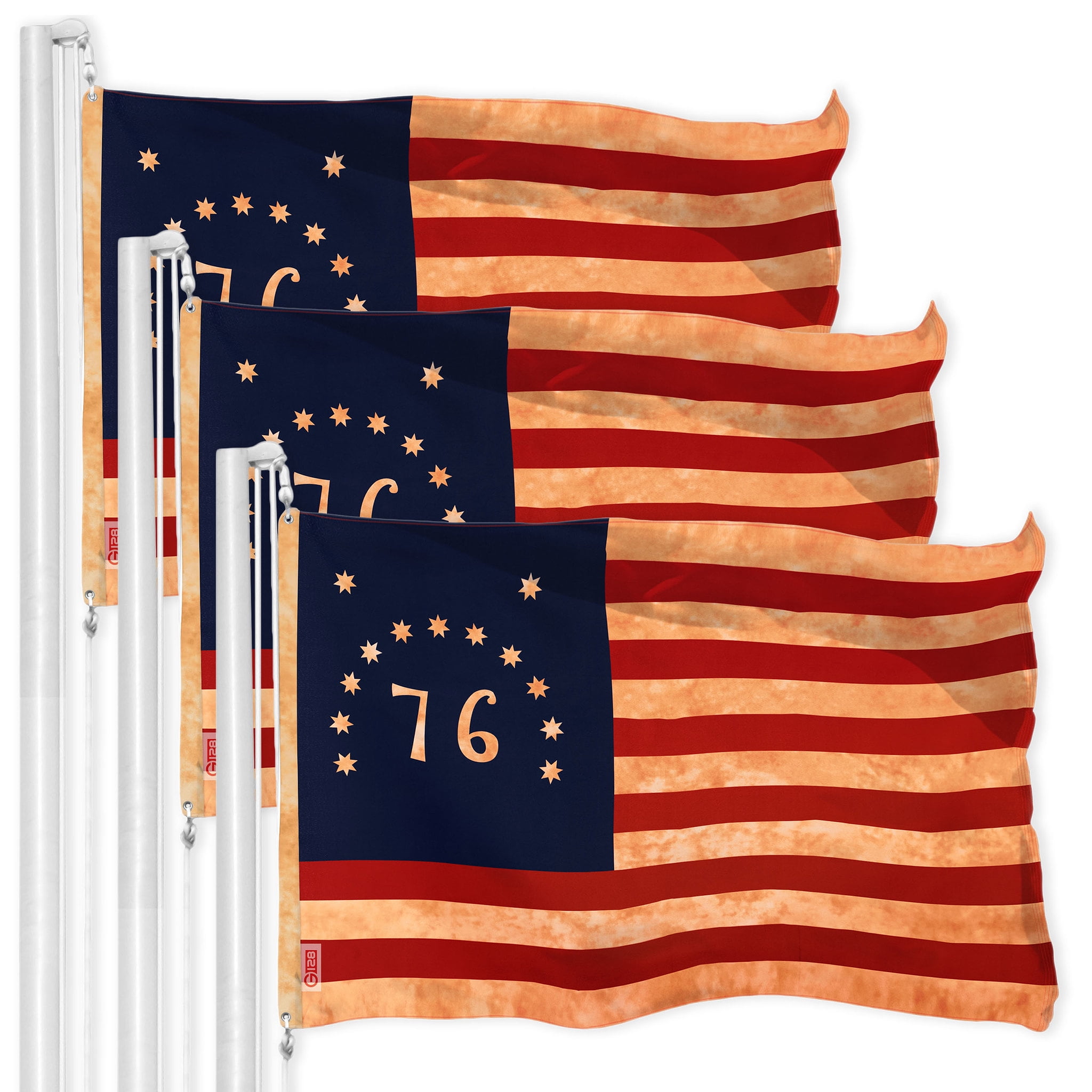 G128 3 Pack Bennington 76 TeaStained Flag 3x5 Ft LiteWeave Pro
