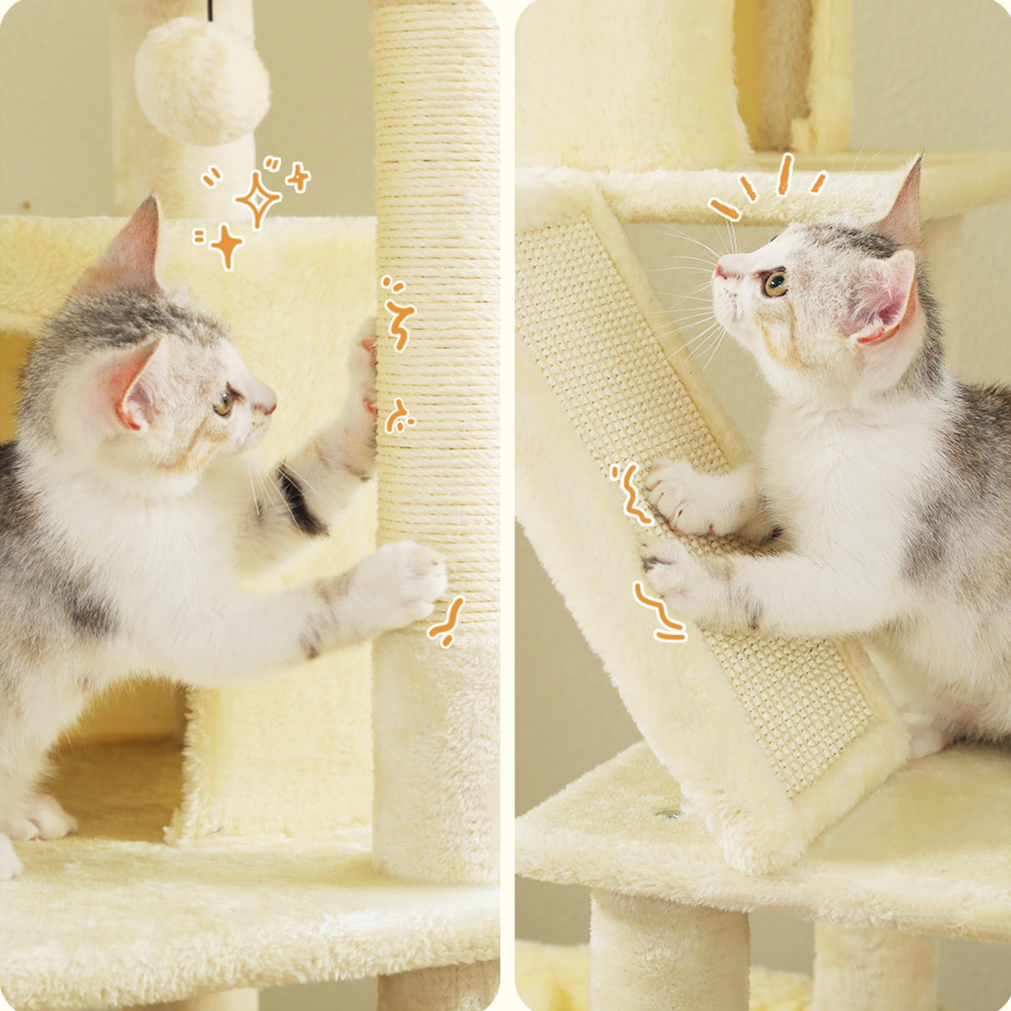 resenkos 71" Large Cat Tree Tower for Indoor Cats, Multi-Level Cat Tree House with Padded Perches, Scratcher, Hammock, 2 Cozy Cat Condos and Scratching Posts, Beige