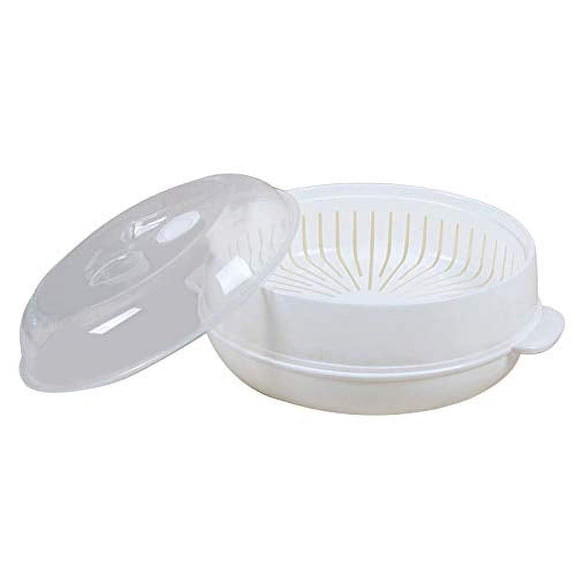 1-Tier Microwave Steamer Heating Steamer for Home Kitchen White (Round)