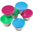 thumbnail image 2 of Tablecraft Ramequins Ronds en Acier Inoxydable de 3 oz, Lot de 6 avec Couvercles Colorés Variables, 2 of 2