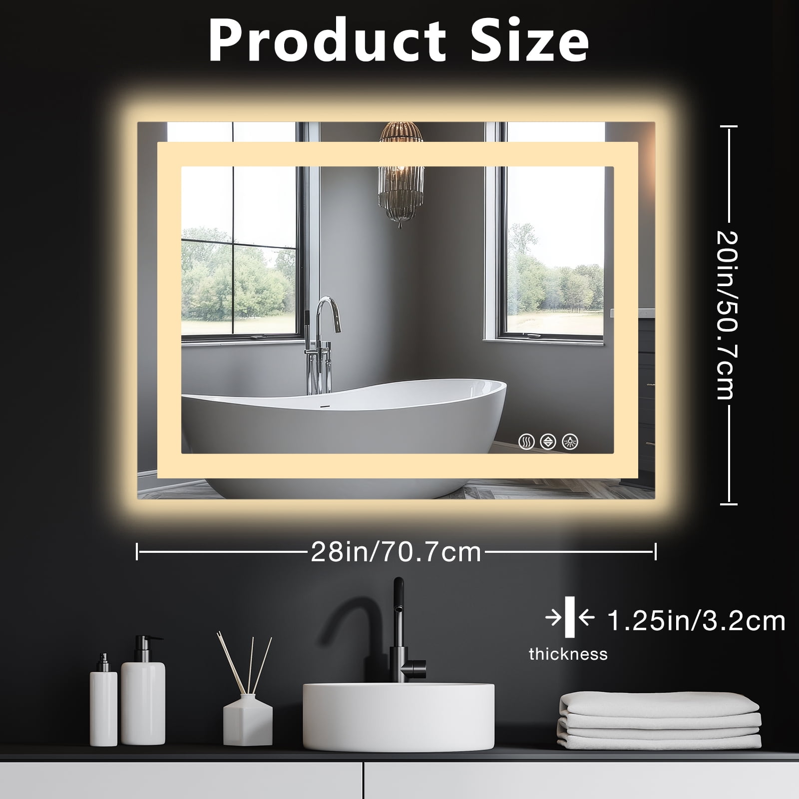 Gianna 20"x 28" LED Bathroom Mirror with Anti-Fog and Backlit Memory Function Tempered Glass