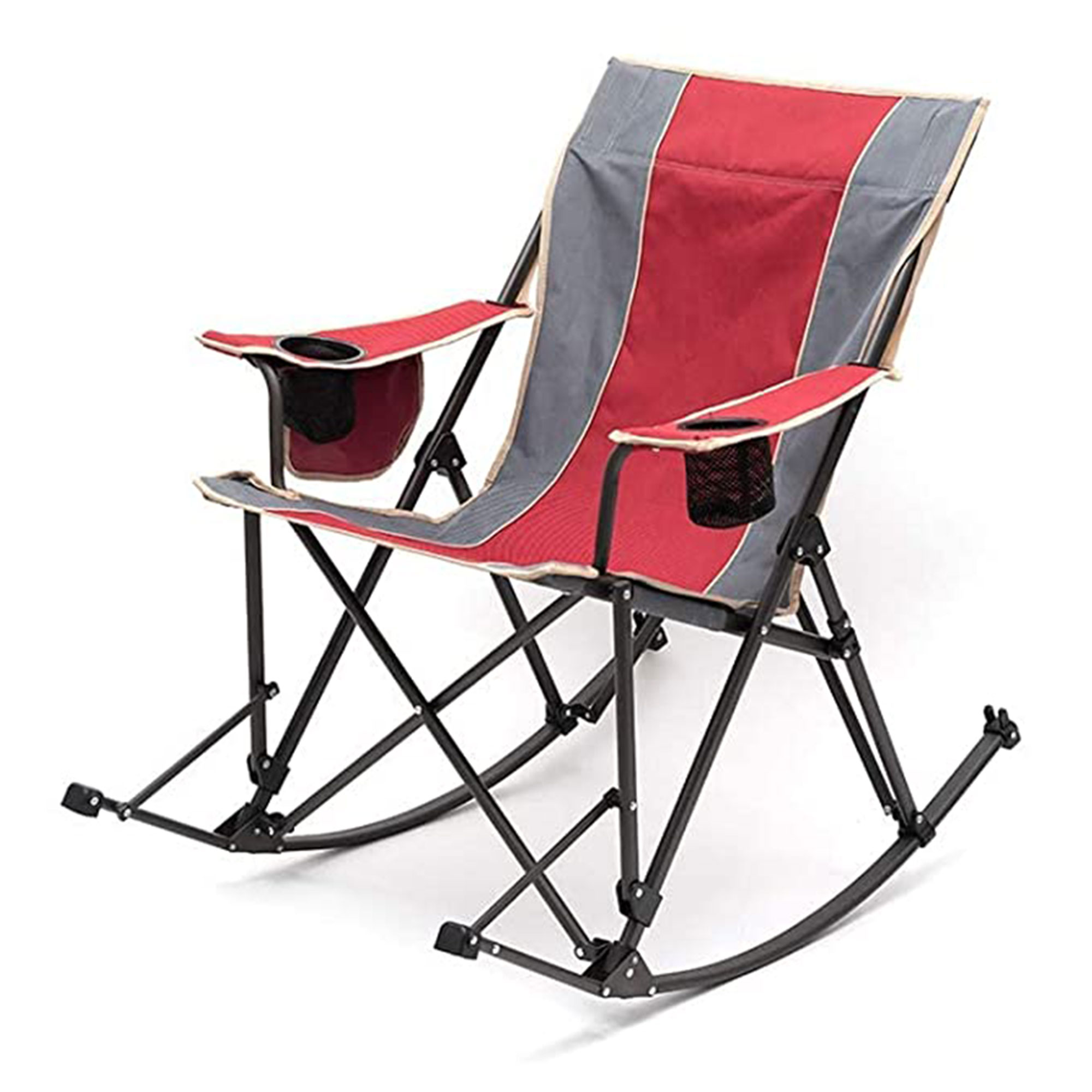 Sunnyfeel Outdoor Portable Folding Rocker Chair with Cup Holders, Red