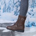 thumbnail image 4 of hopeusnice Lace Up Buckle Decor Side Zipper Boot Block Heel Street Style Boot Brown 35, 4 of 6