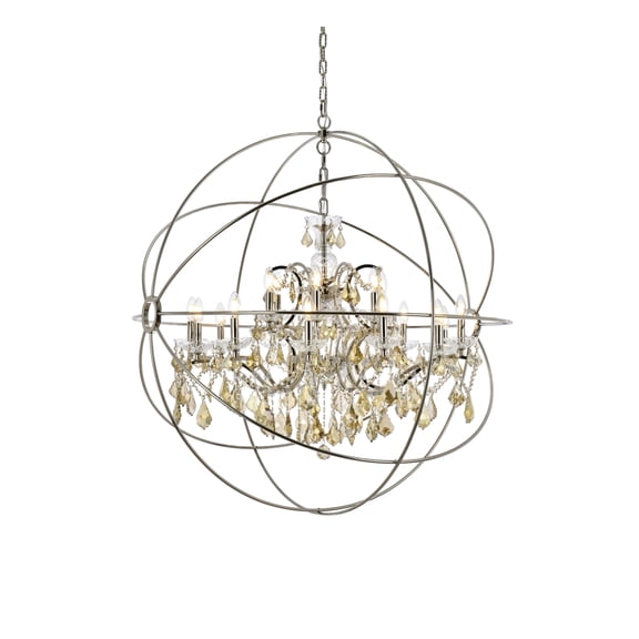 1130 Geneva Collection Pendent lamp D:43.5" H:46" Lt: Polished nickel Finish (Royal Cut Golden Teak Crystals)
