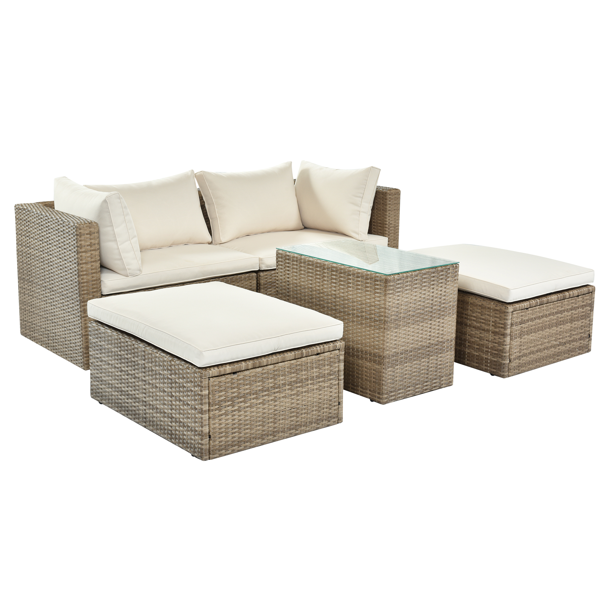 UWR-Nite 5 Piece Wicker Patio Furniture Set, PE Wicker Rattan Small Patio Set Porch Furniture, Cushioned Patio Chairs Set w/Ottoman &Table, Outdoor Lounge Chair Chat Conversation Set - image 2 of 6