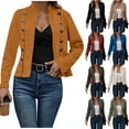thumbnail image 6 of qucoqpe Womens Vintage Faux Suede Jacket Classic Double-Breasted Long Sleeves Work Peplum Blazer Casual Buttons Pockets Open Front Coat Cardigan, 6 of 6