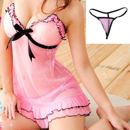 

Clearance!Women Pajamas Pink Lace Dolls Nightdress with Lingerie Babydoll Set Sleepwear