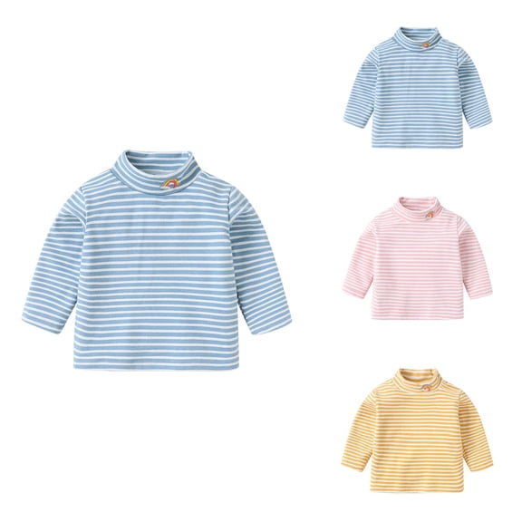 Kids Toddler Baby Boys Girls Long Sleeve Striped Turtleneck Cotton Thermal Pullover Shirts for Fall Winter Outfits
