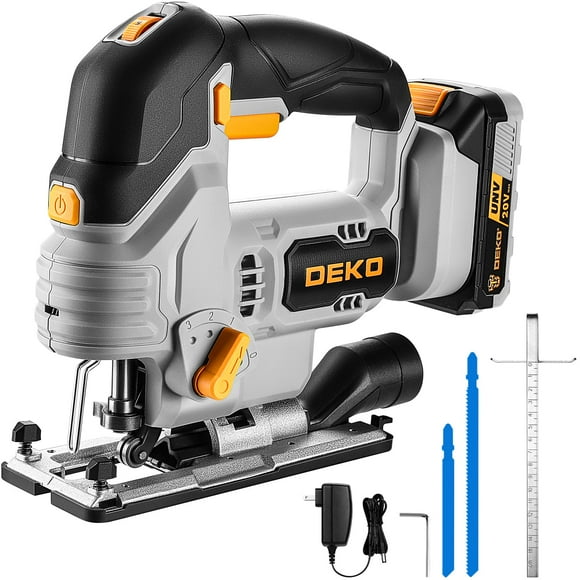 Jig Saw Cordless Electric Tool: DEKOPRO 20V Power Jigsaw with LED Light, 800-3000 RPM Variable Speed, 7/8" Stroke Length, 3 Orbital Settings, ±45° Bevel Cuts for St