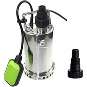FLUENTPOWER 3/4 HP Utility Pump with Full Stainless Casing Submersible Sump Water Pump w/Float SwitchMax Lift 27 Ft Max Flow 3300 GPH 3/4" Garden Hose Adapter 1"&1.5" MNPT (with Float Switch)