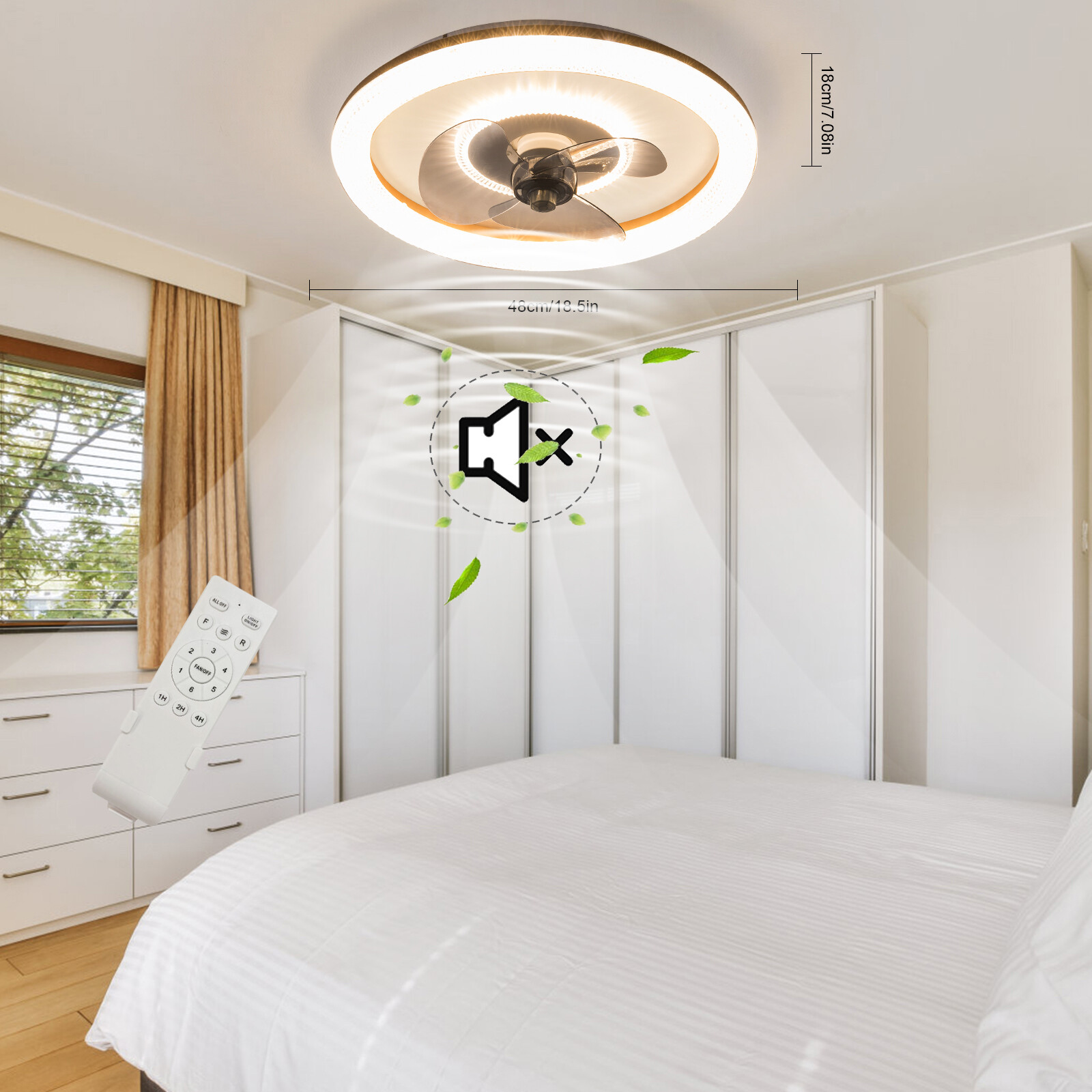 Modern Ceiling Fan With Light& Remote Control Flush Mount Ceiling Fan 3-Color W/o Bulb for Living Rooms