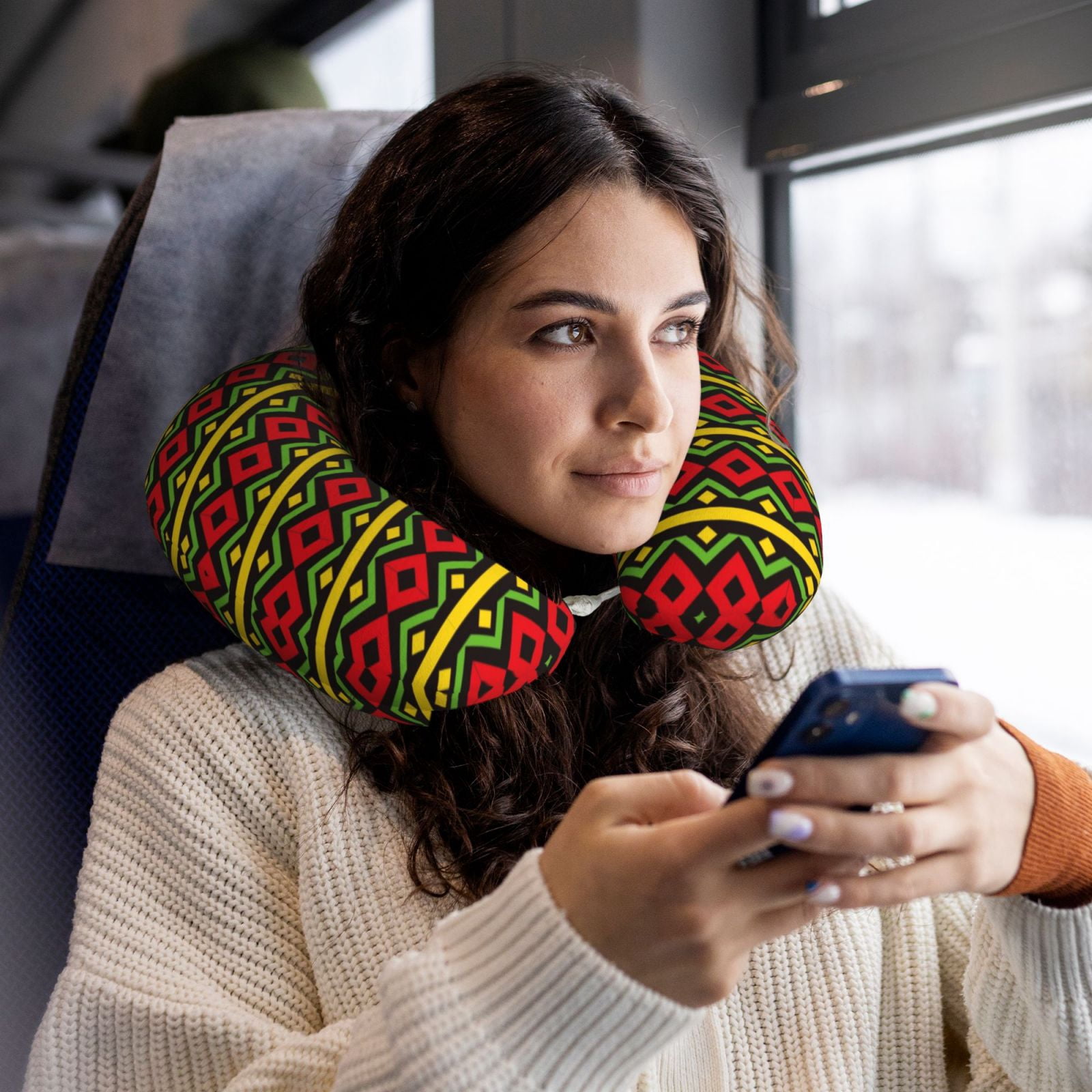 Xecao Classic Color Music Print Memory Foam Cervical Neck Pillow Versatile U-Shaped Pillows for Home,Office,Camping,Travelling,Soft Washable Cover