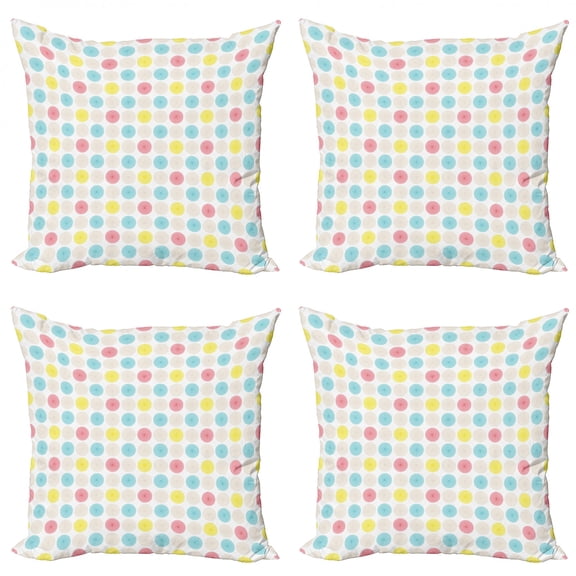 Geometric Throw Pillow Cushion Case Pack of 4, Whirlpool Form Colorful Circles in Symmetrical Order Vibrant Colored Funky Design, Modern Accent Double-Sided Print, 4 Sizes, Multicolor, by Ambesonne